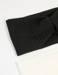 White & Black Fabric Textured Twist Stretch Headbands 2-Pack - link has visual effect only