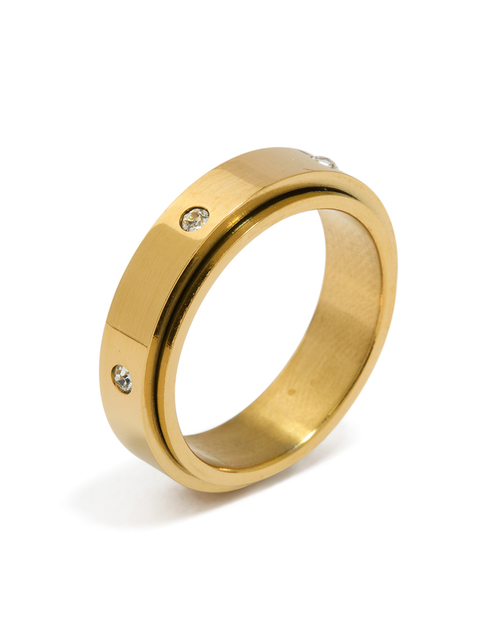 Waterproof Gold Plated Stainless Steel Cubic Zirconia Spinner Ring