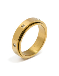 Waterproof Gold Plated Stainless Steel Cubic Zirconia Spinner Ring - link has visual effect only