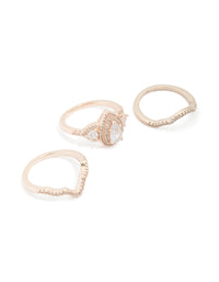 Rose Gold Plated Pearl Stacked Rings 3-Pack - link has visual effect only