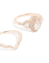 Rose Gold Plated Pearl Stacked Rings 3-Pack - link has visual effect only
