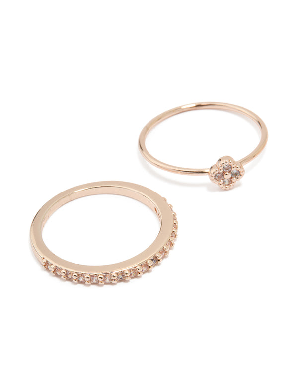 Rose Gold Cubic Zirconia Petal Rings 3-Pack