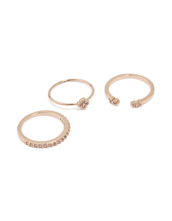 Rose Gold Cubic Zirconia Petal Rings 3-Pack