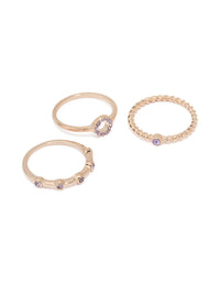 Rose Gold Purple Diamante Rings 3-Pack - link has visual effect only