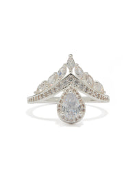 Silver Plated Cubic Zirconia Princess Cut Ring - link has visual effect only