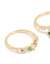Gold Plated Green Cubic Zirconia Bow & Dainty Rings 2-Pack - link has visual effect only
