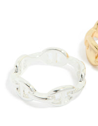 Gold Plated Mixed Metal Link Double Row Ring Pack - link has visual effect only