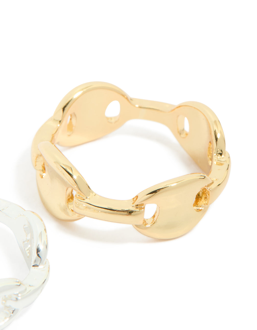 Gold Plated Mixed Metal Link Double Row Ring Pack