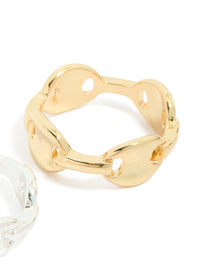 Gold Plated Mixed Metal Link Double Row Ring Pack - link has visual effect only
