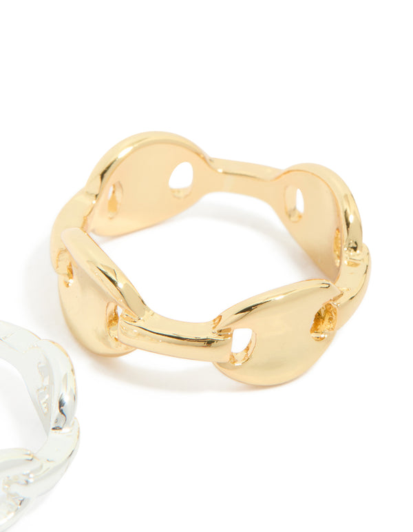 Gold Plated Mixed Metal Link Double Row Ring Pack