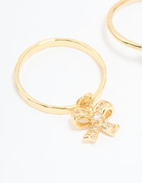 Gold Plated Cubic Zirconia Heart Chain Ring - link has visual effect only