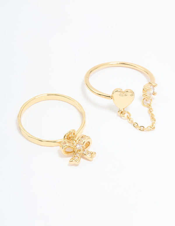 Gold Plated Cubic Zirconia Heart Chain Ring
