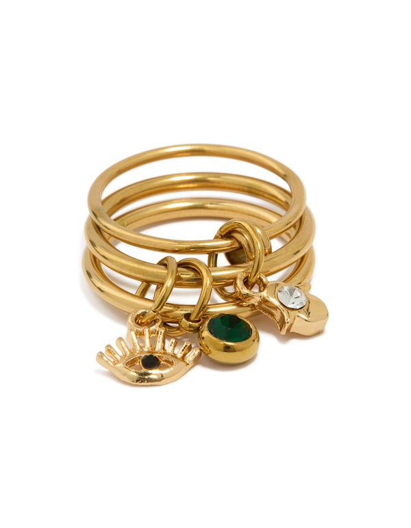 Waterproof Gold Plated Stainless Steel Charm Stacked Ring