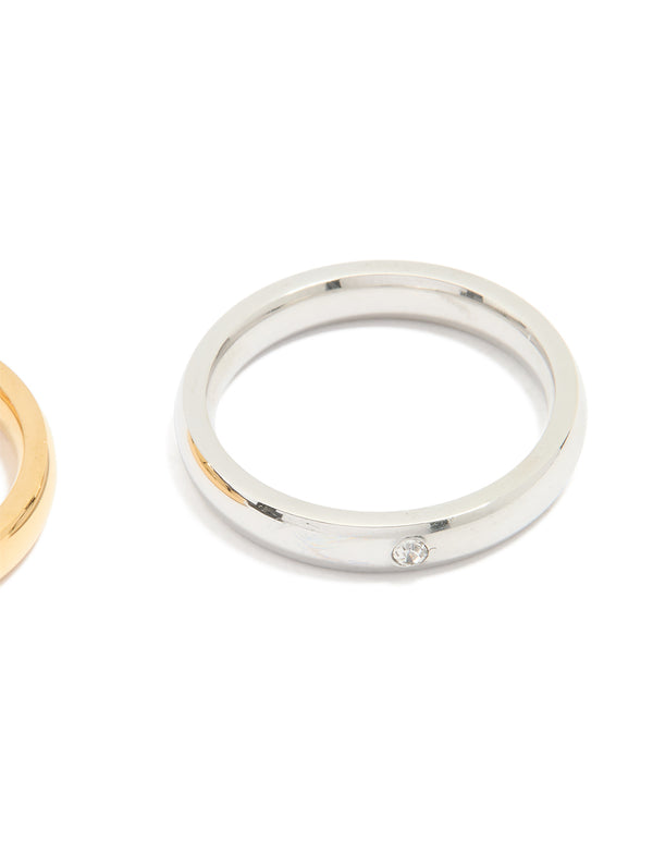Waterproof Gold Plated Stainless Steel Mixed Metal Rings 3-Pack