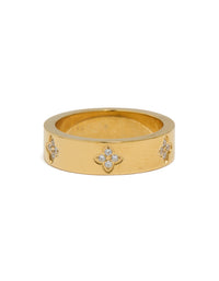 Waterproof Gold Plated Stainless Steel Cubic Zirconia Flower Band Ring - link has visual effect only