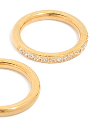 Presenting waterproof gold plated triple band stacking rings in a 3-pack close up view - link has visual effect only