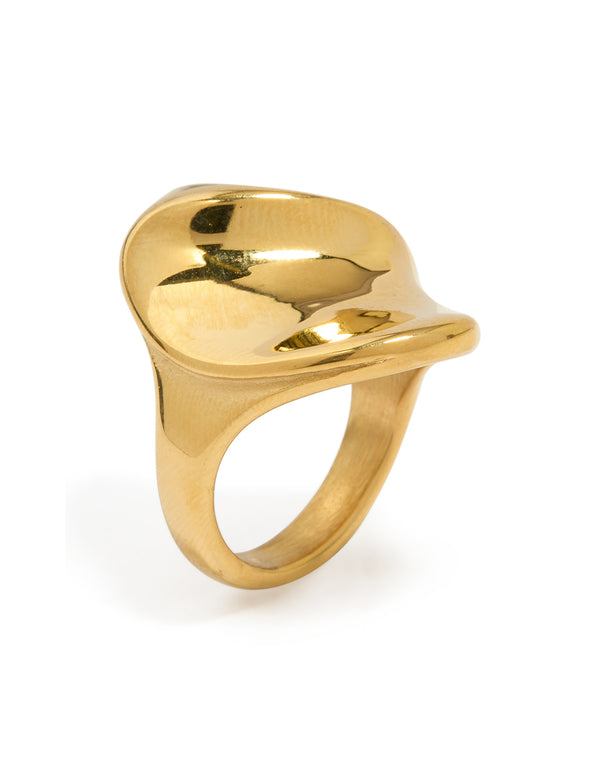 Waterproof Gold Plated Stainless Steel Curved Statement Ring
