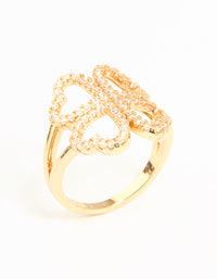 Gold Plated Cubic Zirconia Shamrock Statement Ring - link has visual effect only