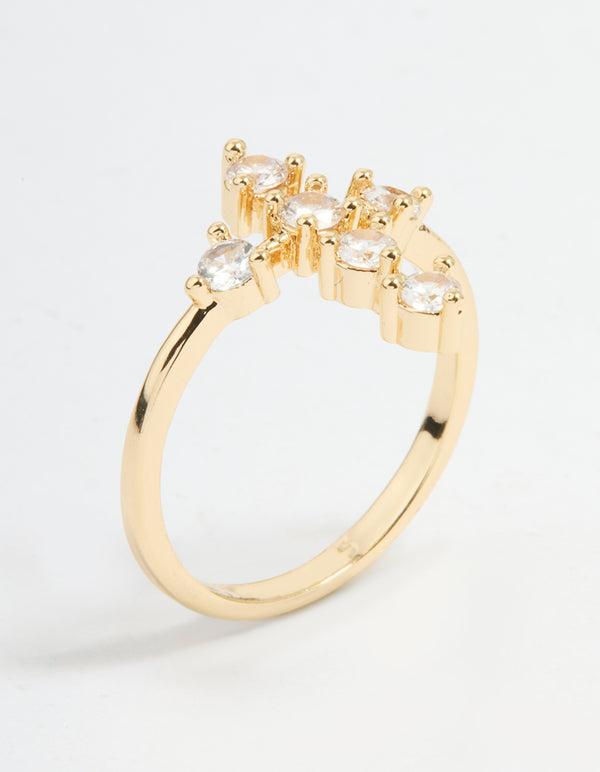 Gold Plated Cubic Zirconia Cross Ring