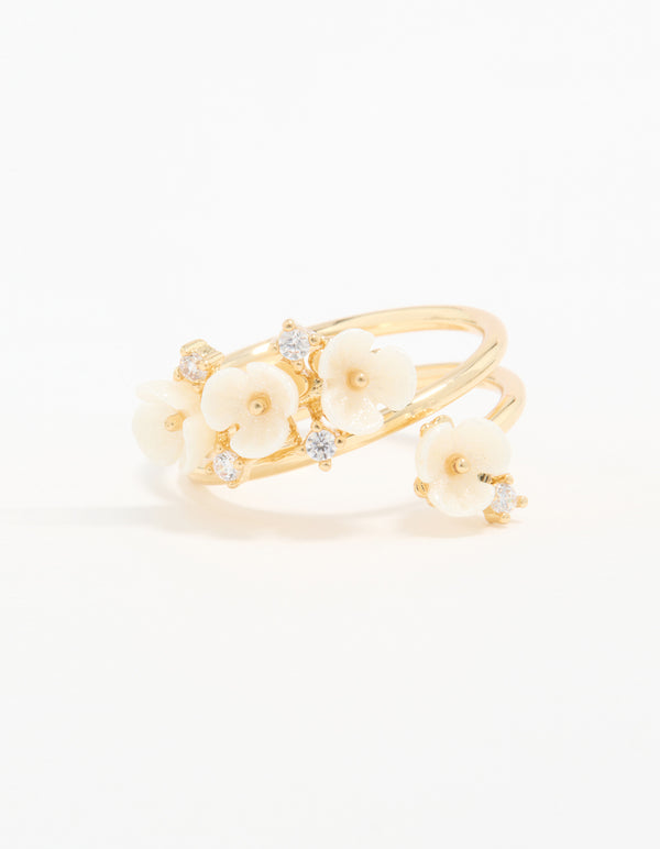 Gold Plated Cubic Zirconia Flower Wrap Ring