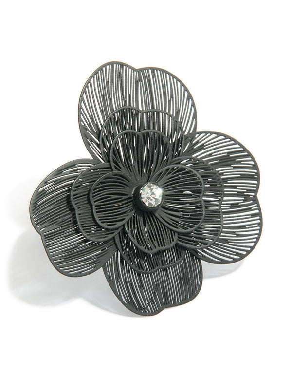 Black Flower Statement Ring