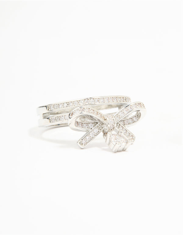 Silver Cubic Zirconia Bow Stacked Ring
