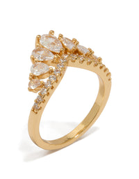 Gold Plated Cubic Zirconia Princess Crown Ring - link has visual effect only