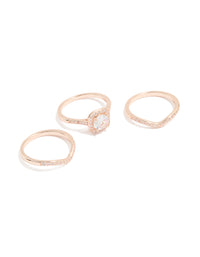 Rose Gold Cubic Zirconia & Pointed Rings 3-Pack - link has visual effect only