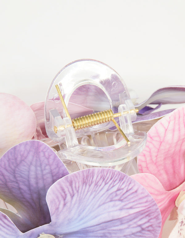 Pink & Purple Fabric Orchid Claw Hair Clip