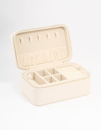 Cream PU Leather Rectangular Layered Jewellery Case - link has visual effect only