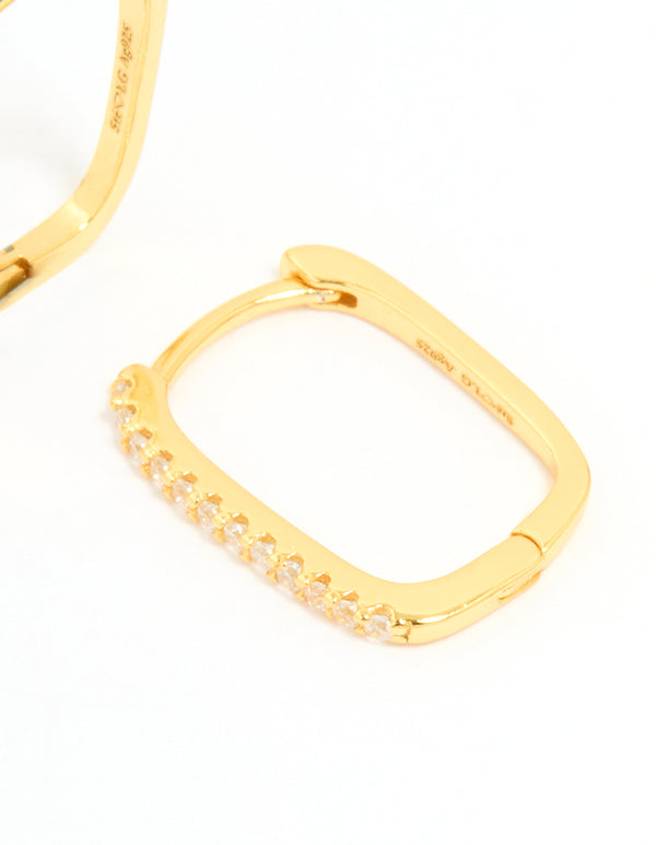 Gold Plated Sterling Silver Cubic Zirconia Pavé Oblong Hoop Earrings