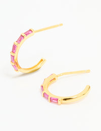Gold Plated Sterling Silver Pink Cubic Zirconia Hoop Earrings - link has visual effect only