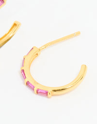 Gold Plated Sterling Silver Pink Cubic Zirconia Hoop Earrings - link has visual effect only