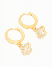 Gold Plated Sterling Silver Cubic Zirconia Flower Huggie Earrings - link has visual effect only