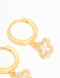 Gold Plated Sterling Silver Cubic Zirconia Flower Huggie Earrings - link has visual effect only