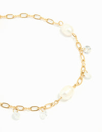 Waterproof Gold Plated Stainless Steel Cubic Zirconia Pearl Bracelet - link has visual effect only