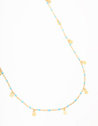 Waterproof Gold Plated Stainless Steel Blue Beaded Dainty Waist Chain - link has visual effect only