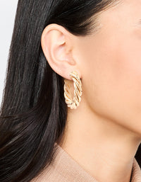 Worn Gold Twisted Thick Hoop Earrings - link has visual effect only