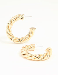 Worn Gold Twisted Thick Hoop Earrings - link has visual effect only