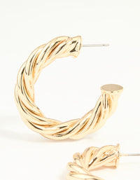 Worn Gold Twisted Thick Hoop Earrings - link has visual effect only
