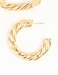 Worn Gold Twisted Thick Hoop Earrings - link has visual effect only