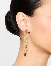 Gold Multicoloured Diamante Link Drop Earrings - link has visual effect only