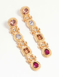 Gold Multicoloured Diamante Link Drop Earrings - link has visual effect only