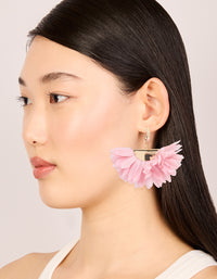 Gold Pink Fabric Large Petal Huggie Earrings - link has visual effect only