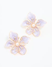Gold Purple Misshaped Flower Stud Earrings - link has visual effect only