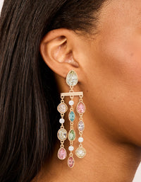 Gold Multicoloured Diamante Pear Drop Earrings - link has visual effect only