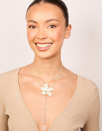 Gold Pearlised Flower Necklace - link has visual effect only
