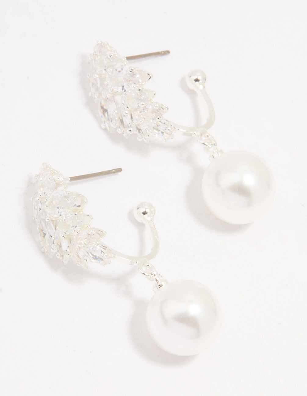 Silver Plated Cubic Zirconia Pearl Vine Hoop Earrings