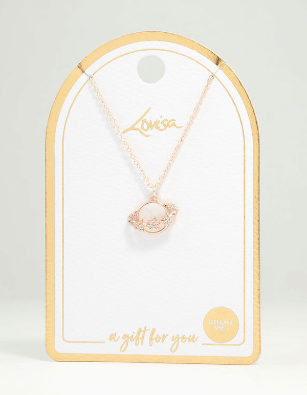 Rose Gold Genuine Shell Planet Pendant Necklace