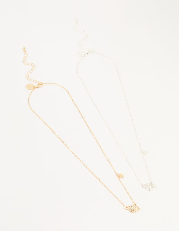 Mixed Metal Star & Planet Necklaces 2-Pack